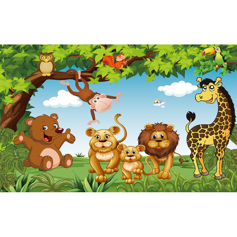 Non-Woven Waterproof Murals Cartoon Forest Animals Pattern Wall Covering for Kindergarten Clearhalo 'Wall Decor' 'Wall Mural' 1171675