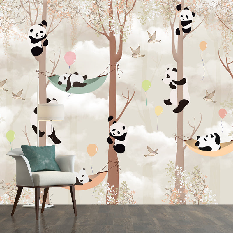 Large Panda Wall Paper Murals Light Brown Non-Woven Material Wall Art, Stain Proof, Custom Made Clearhalo 'Wall Decor' 'Wall Mural' 1171679