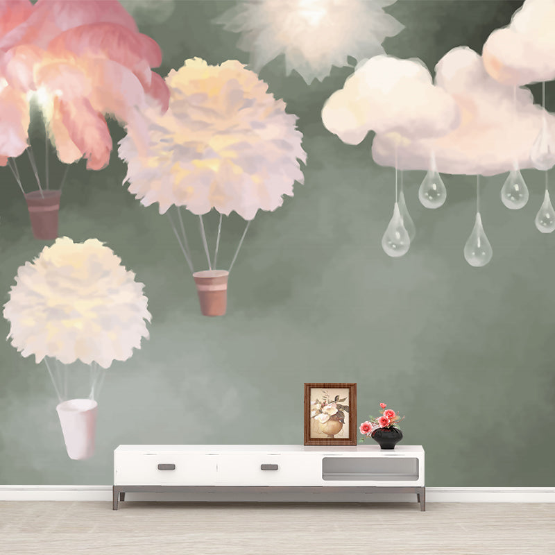 Childrens Art Feather Balloon Mural Grey and Pink Girls Bedroom Wall Decor, Size Optional Gray-Pink Clearhalo 'Wall Decor' 'Wall Mural' 1171682