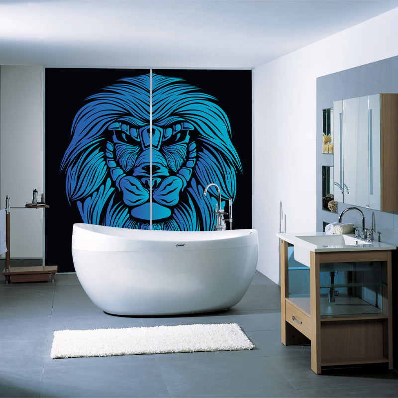 Blue Lion King Murals Wallpaper Stain-Resistant Cartoon Bedroom Wall Art on Black Black-Blue Clearhalo 'Wall Decor' 'Wall Mural' 1171687