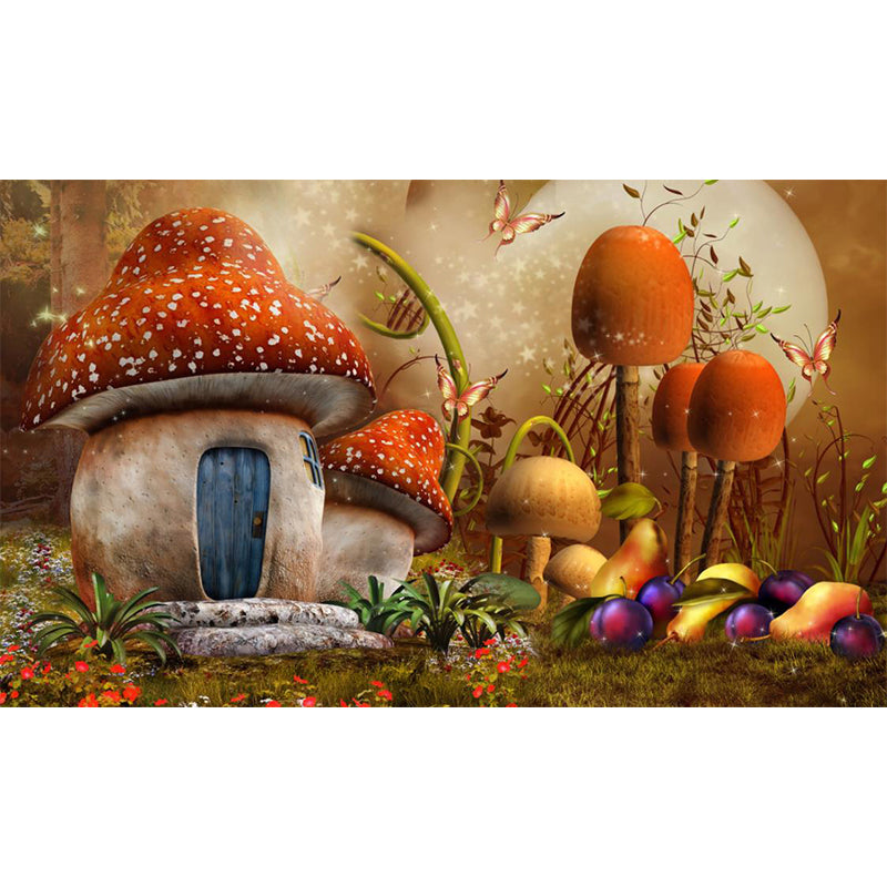 Brown Mushroom Home Murals Fantasy Cartoon Waterproof Wall Covering for Kids Bedroom Clearhalo 'Wall Decor' 'Wall Mural' 1171700