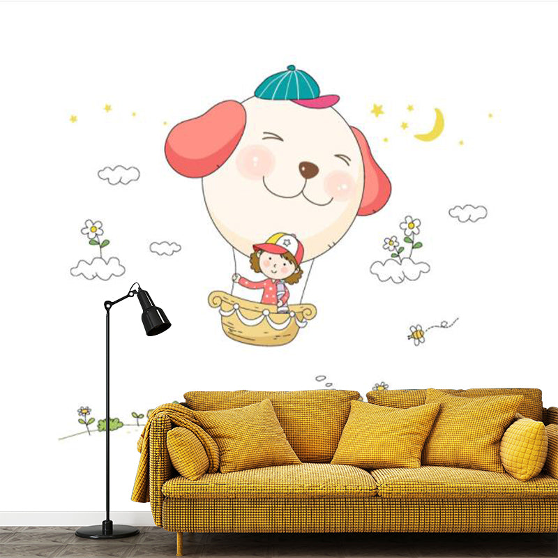 Cute Puppy Balloon Murals Wallpaper for Child Room, Pink and White, Made to Measure Pink-White Clearhalo 'Wall Decor' 'Wall Mural' 1171722