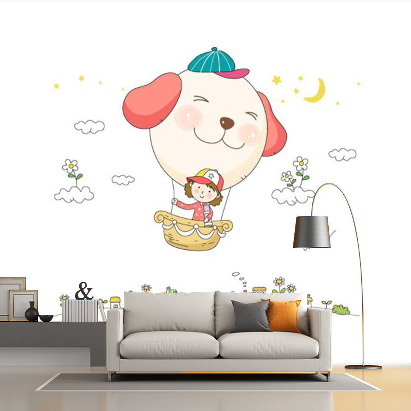 Cute Puppy Balloon Murals Wallpaper for Child Room, Pink and White, Made to Measure Clearhalo 'Wall Decor' 'Wall Mural' 1171723