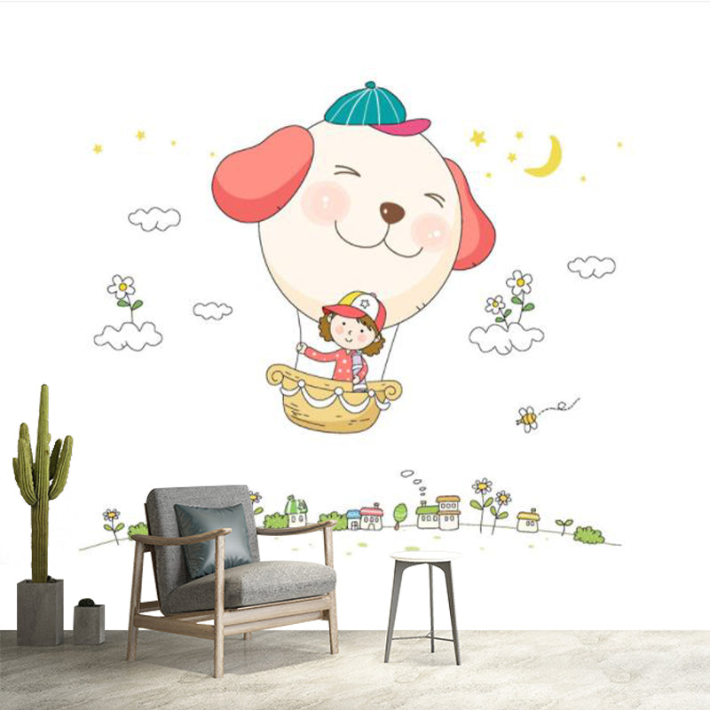 Cute Puppy Balloon Murals Wallpaper for Child Room, Pink and White, Made to Measure Clearhalo 'Wall Decor' 'Wall Mural' 1171724