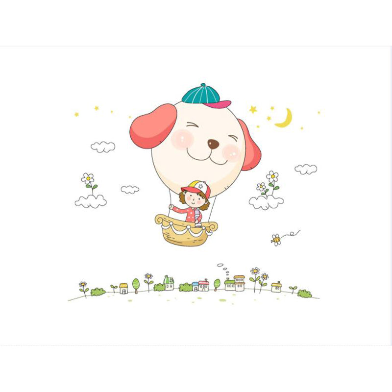 Cute Puppy Balloon Murals Wallpaper for Child Room, Pink and White, Made to Measure Clearhalo 'Wall Decor' 'Wall Mural' 1171725