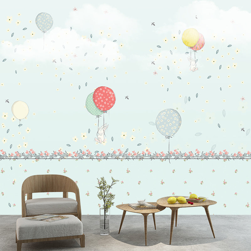 Soft Color Balloons Wall Murals Stain-Resistant Wall Covering for Baby Room, Non-Woven Cloth Clearhalo 'Wall Decor' 'Wall Mural' 1171748