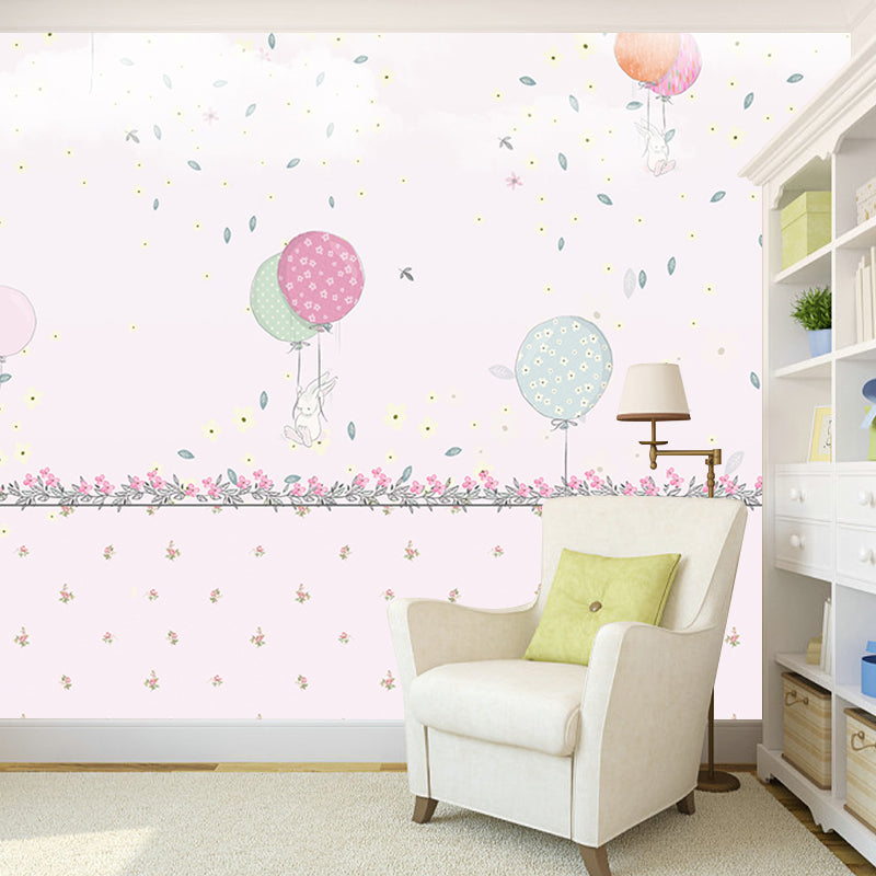 Soft Color Balloons Wall Murals Stain-Resistant Wall Covering for Baby Room, Non-Woven Cloth Clearhalo 'Wall Decor' 'Wall Mural' 1171758