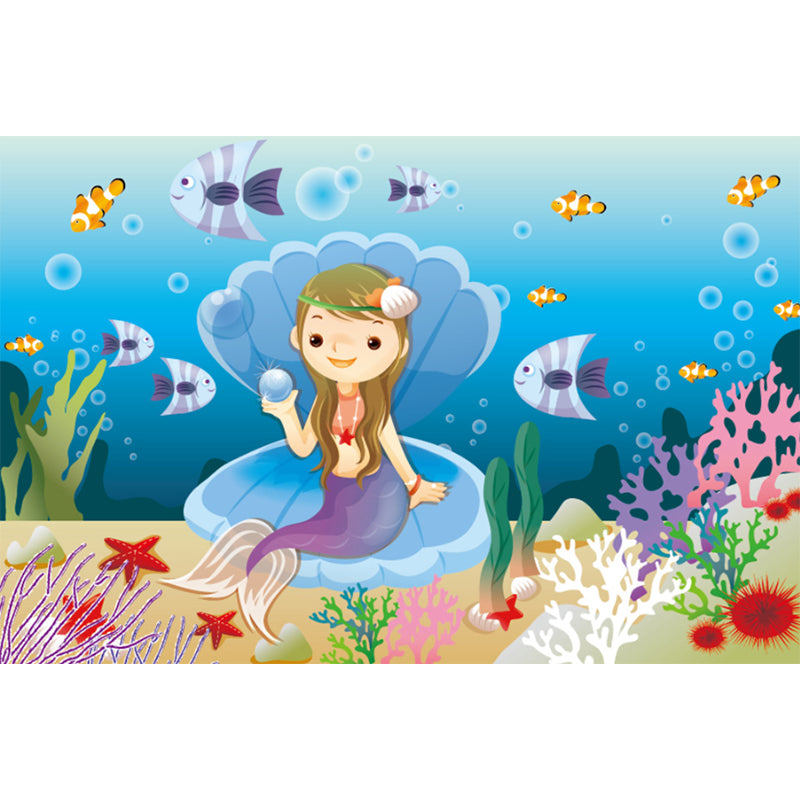 Sea Pearl Princess Fantasy Mural Cartoon Style Smooth Wall Decoration in Multi-Color Clearhalo 'Wall Decor' 'Wall Mural' 1171770