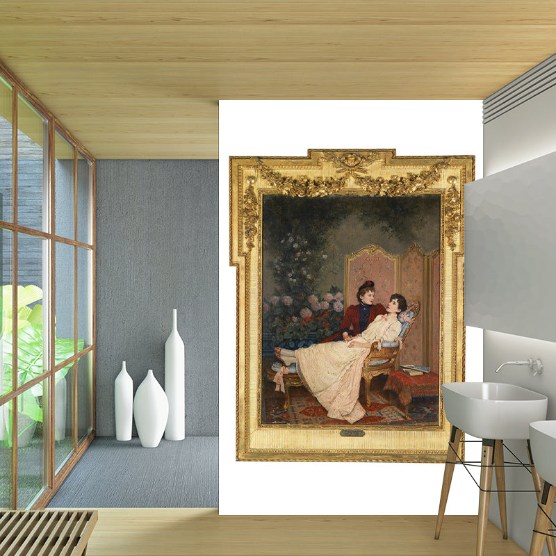 Full Photo Frame Wall Covering for Fireplace Lady Mural Wallpaper in Brown, Stain-Resistant Clearhalo 'Wall Decor' 'Wall Mural' 1171818