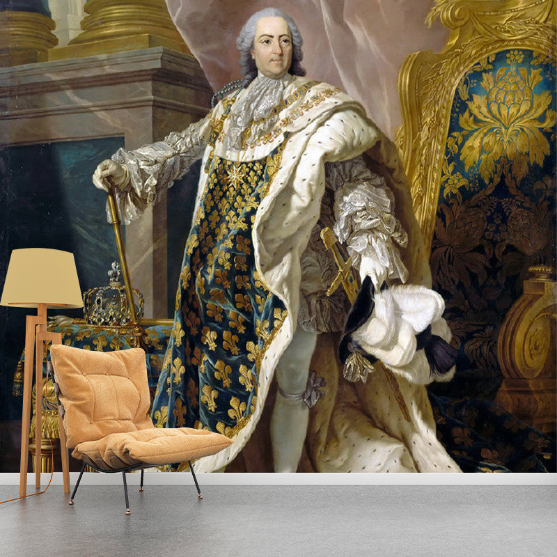 Extra Large Illustration King Mural for Living Room in Yellow and White, Made to Measure Yellow-White Clearhalo 'Wall Decor' 'Wall Mural' 1171827