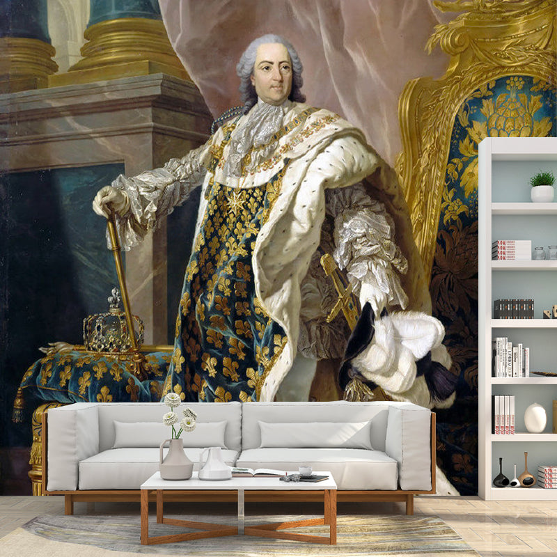 Extra Large Illustration King Mural for Living Room in Yellow and White, Made to Measure Clearhalo 'Wall Decor' 'Wall Mural' 1171828