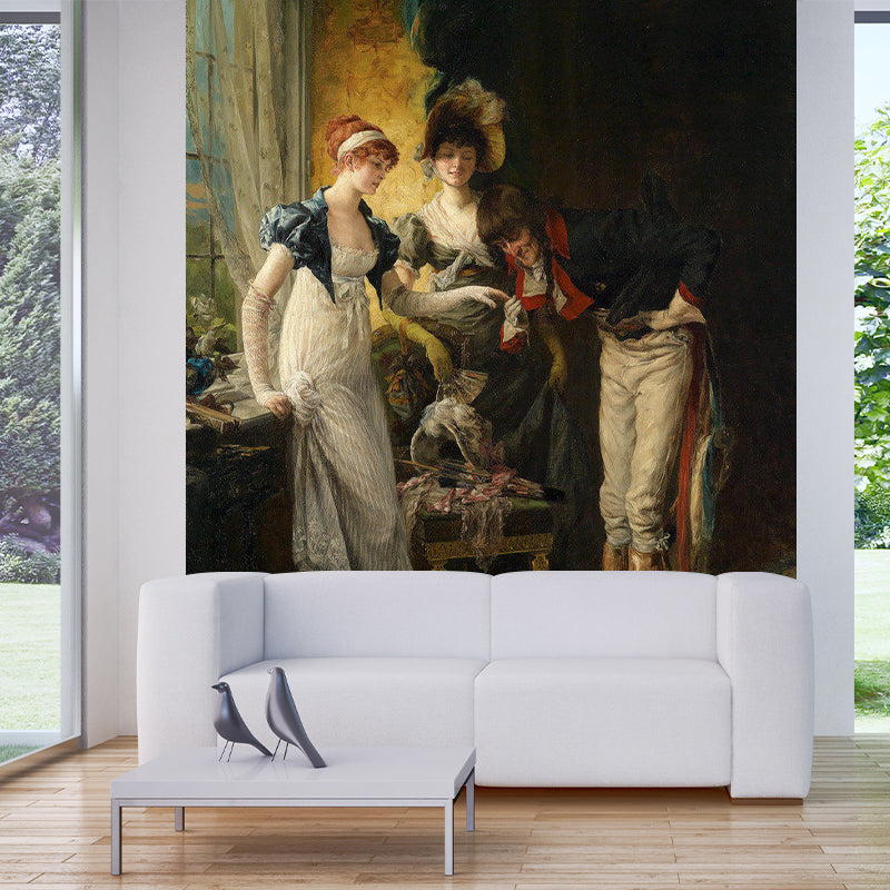 Classic Oil Painting Wall Covering in Brown Living Room Wall Mural Decal, Custom-Printed Clearhalo 'Wall Decor' 'Wall Mural' 1171888