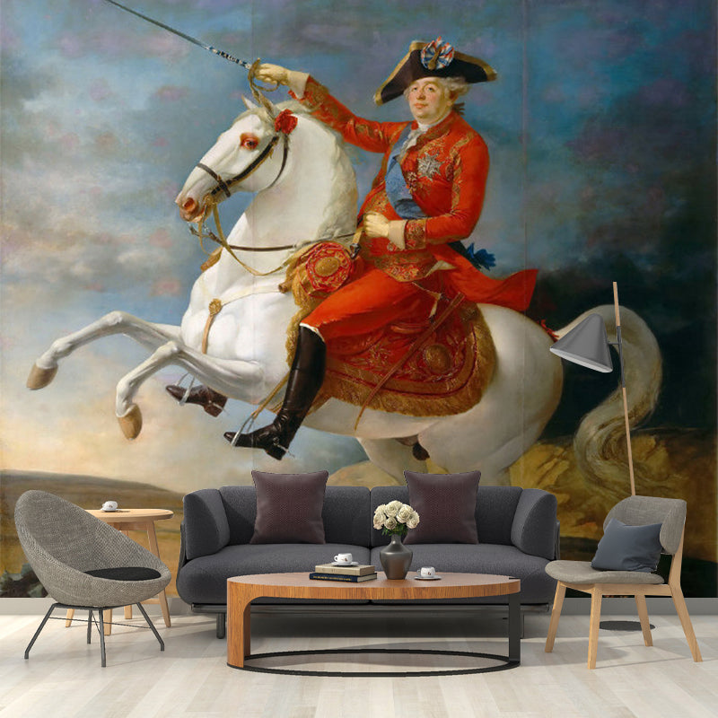 European Horse and Man Mural for Home Decoration, Personalized Size Wall Covering in Red and White Red-White Clearhalo 'Wall Decor' 'Wall Mural' 1171902