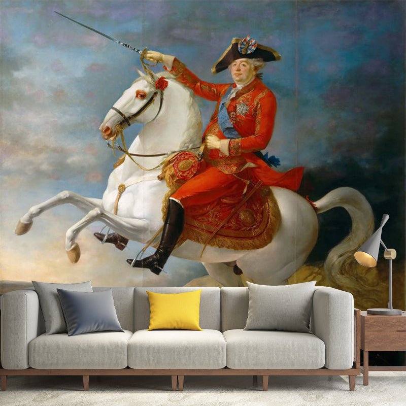 European Horse and Man Mural for Home Decoration, Personalized Size Wall Covering in Red and White Clearhalo 'Wall Decor' 'Wall Mural' 1171903