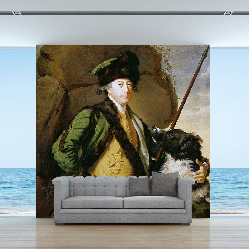 Classic Dog and Man Mural for Home Decoration, Custom-Printed Wall Art in Multi-Color Clearhalo 'Wall Decor' 'Wall Mural' 1171973