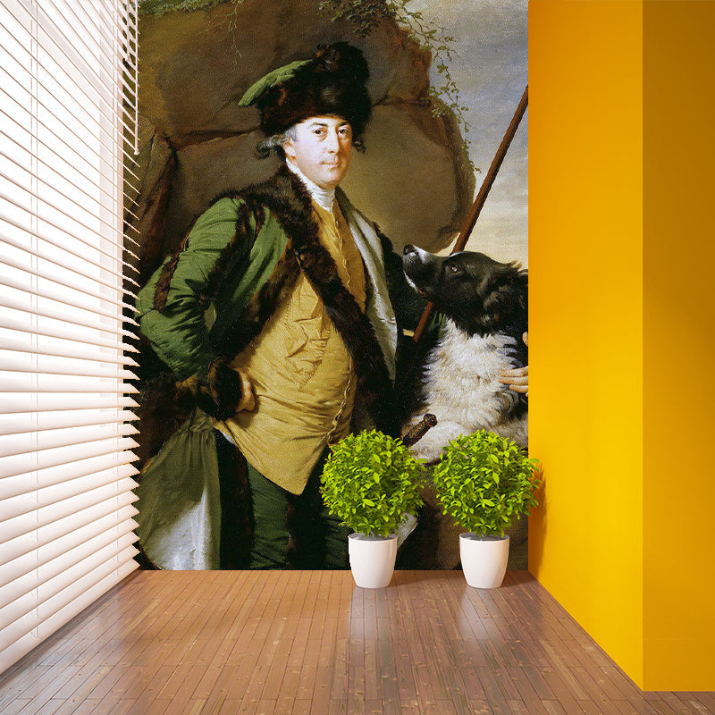 Classic Dog and Man Mural for Home Decoration, Custom-Printed Wall Art in Multi-Color Clearhalo 'Wall Decor' 'Wall Mural' 1171974