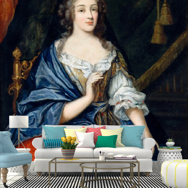 Louise De La Valliere Mural Black-Blue Vintage Wall Art for Living Room, Non-Woven Cloth Clearhalo 'Wall Decor' 'Wall Mural' 1172103