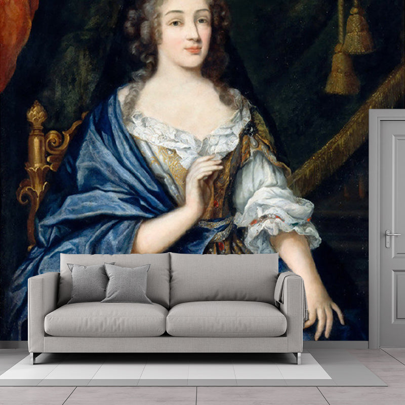 Louise De La Valliere Mural Black-Blue Vintage Wall Art for Living Room, Non-Woven Cloth Clearhalo 'Wall Decor' 'Wall Mural' 1172104