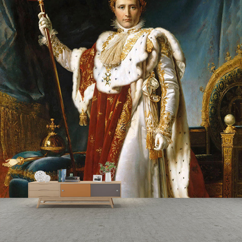 Vintage King Portrait Murals for Accent Wall Large Size Wall Covering in Blue and White Blue-White Clearhalo 'Wall Decor' 'Wall Mural' 1172132