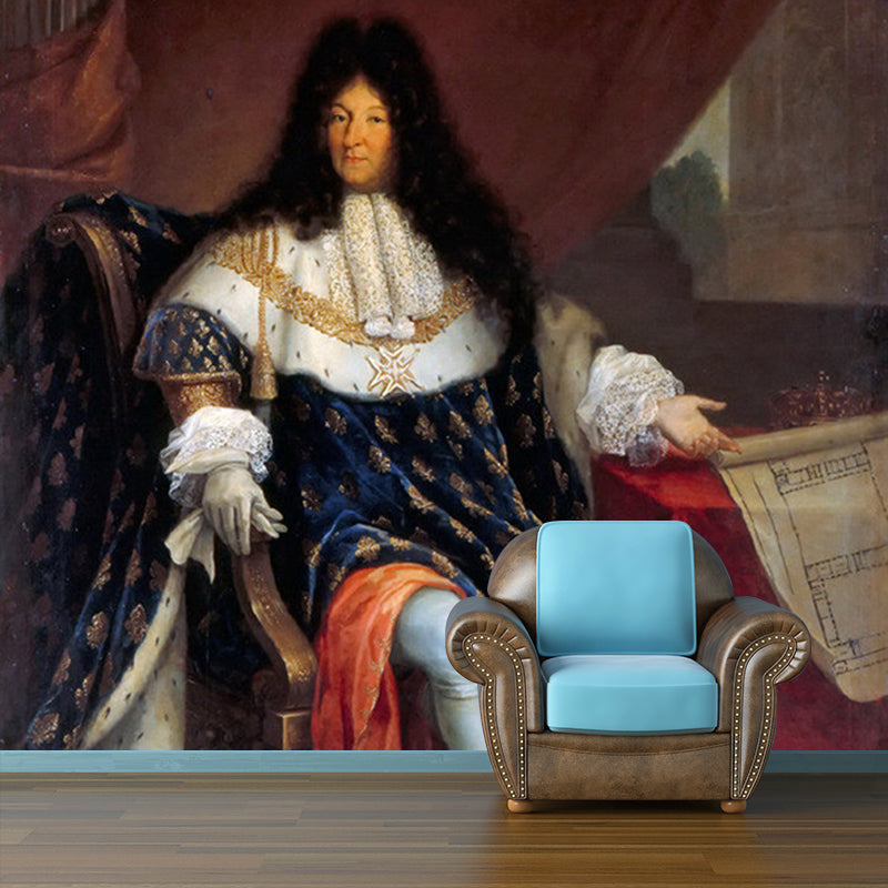 Blue-Coffee Louis XIV Murals Portrait Classical Stain-Proof Wall Covering for Hall Clearhalo 'Wall Decor' 'Wall Mural' 1172159