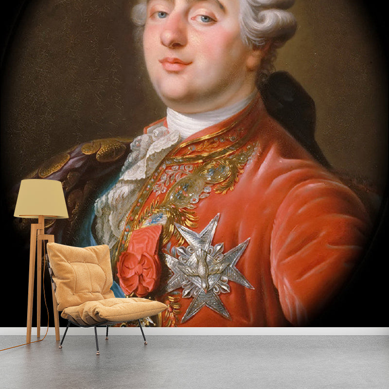 King Louis XVI Portrait Mural Classical Smooth Textured Wall Decor in Red Brown for Home Clearhalo 'Wall Decor' 'Wall Mural' 1172194