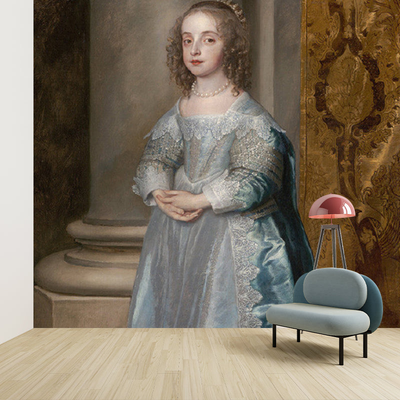 Large Vintage Wall Murals Grey and Blue Van Dyck The Princess Mary Portrait Wall Covering Clearhalo 'Wall Decor' 'Wall Mural' 1172213