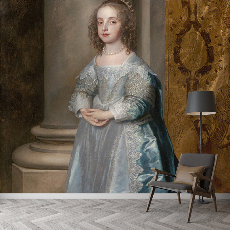 Large Vintage Wall Murals Grey and Blue Van Dyck The Princess Mary Portrait Wall Covering Clearhalo 'Wall Decor' 'Wall Mural' 1172214