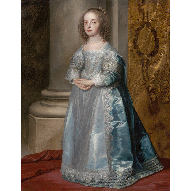 Large Vintage Wall Murals Grey and Blue Van Dyck The Princess Mary Portrait Wall Covering Clearhalo 'Wall Decor' 'Wall Mural' 1172215