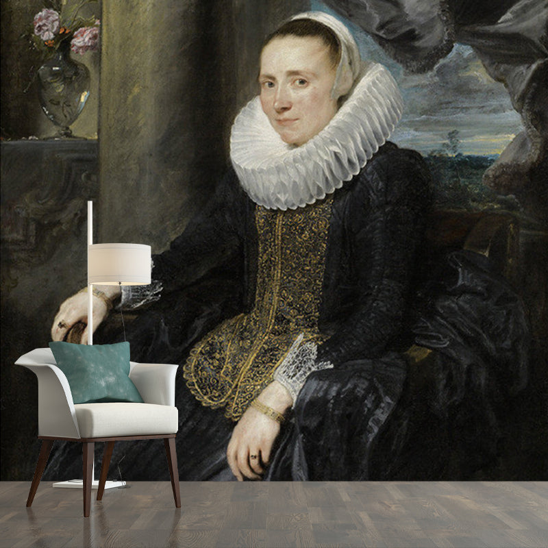 Customized Illustration Classic Murals Black-Grey Van Dyck Portrait of Margareta Wall Decor Black-Gray Clearhalo 'Wall Decor' 'Wall Mural' 1172232