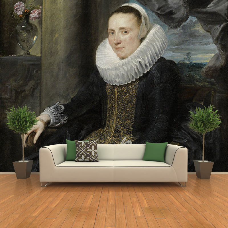 Customized Illustration Classic Murals Black-Grey Van Dyck Portrait of Margareta Wall Decor Clearhalo 'Wall Decor' 'Wall Mural' 1172233