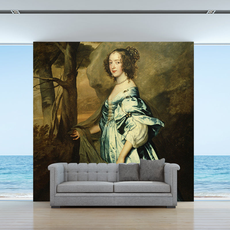 Blue-Brown Classic Murals Customized Portrait of Lady Anne Carey Wall Art for Decor Clearhalo 'Wall Decor' 'Wall Mural' 1172259