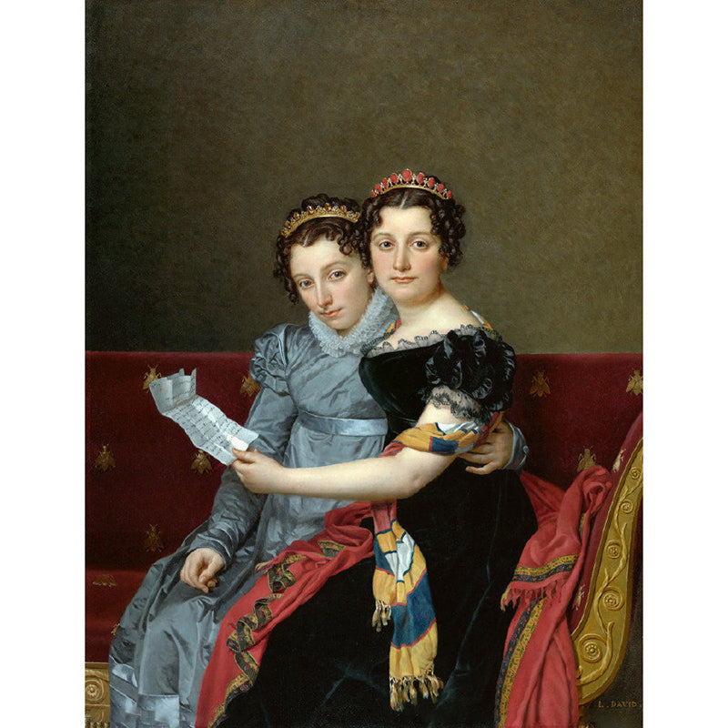 Custom Size Classic Mural Wallpaper Black-Brown Portrait of the Sisters Zenaide and Charlotte Bonaparte Wall Art Clearhalo 'Wall Decor' 'Wall Mural' 1172275