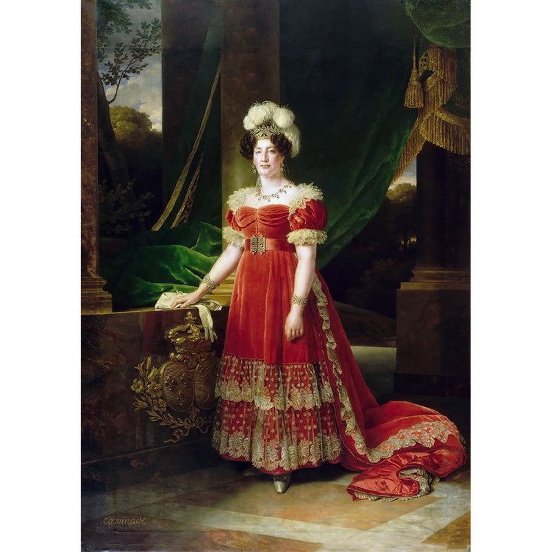 Custom Illustration Victorian Mural Wallpaper with Marie Therese of France Portrait Pattern in Red-Green Clearhalo 'Wall Decor' 'Wall Mural' 1172295