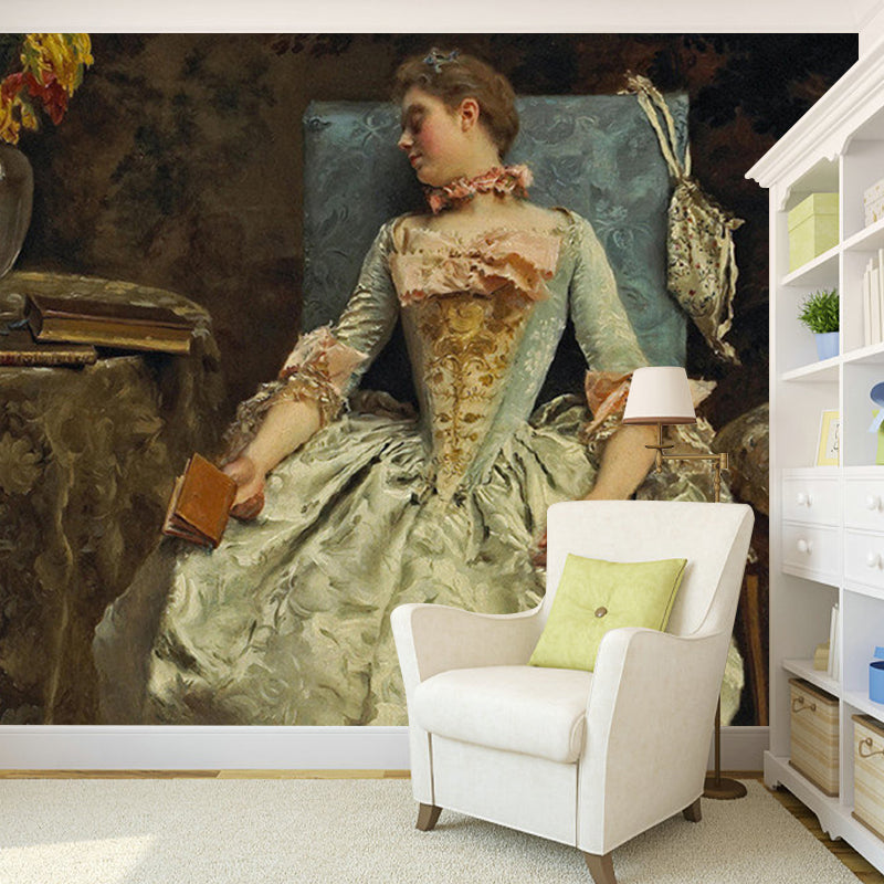 Personalized Illustration Classic Murals with Gustave Jacquet Artwork Lady Sleeping Painting, Blue-Brown Clearhalo 'Wall Decor' 'Wall Mural' 1172299