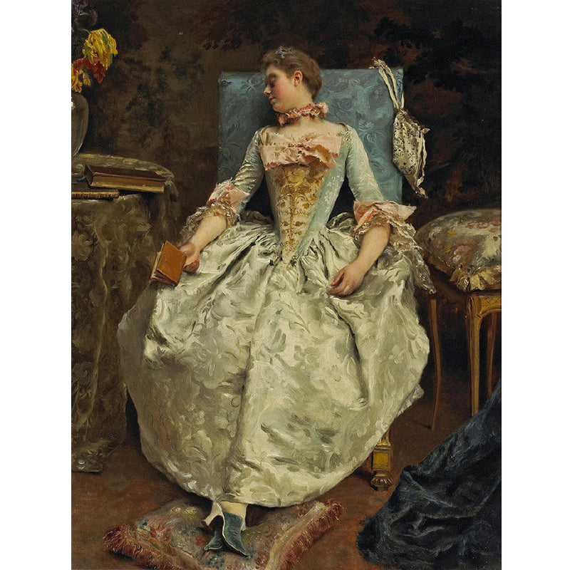 Personalized Illustration Classic Murals with Gustave Jacquet Artwork Lady Sleeping Painting, Blue-Brown Clearhalo 'Wall Decor' 'Wall Mural' 1172300