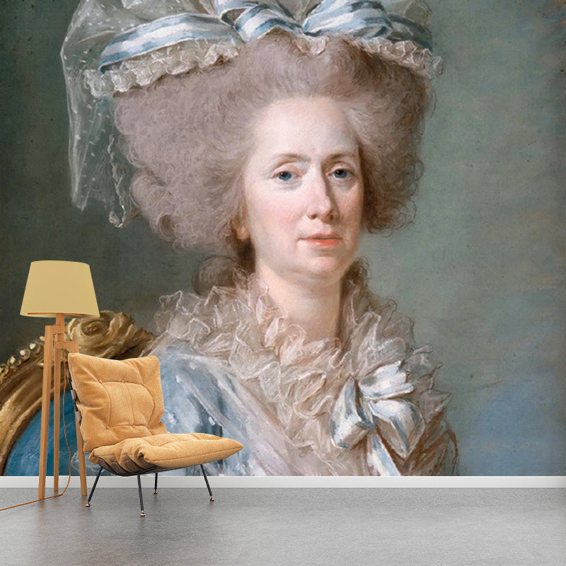 Portrait Adelaide Labille-Guiard Murals Victorian Style Non-Woven Wall Art in Grey-Blue Clearhalo 'Wall Decor' 'Wall Mural' 1172333