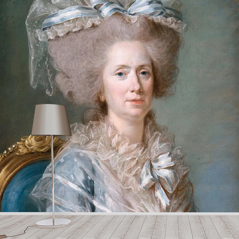 Portrait Adelaide Labille-Guiard Murals Victorian Style Non-Woven Wall Art in Grey-Blue Clearhalo 'Wall Decor' 'Wall Mural' 1172334