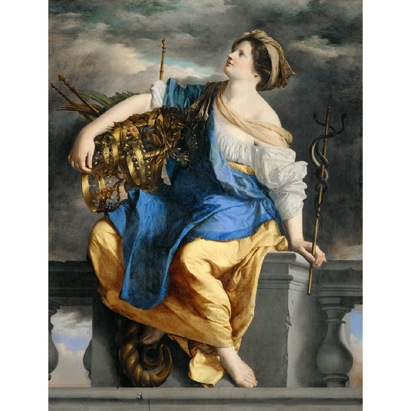 Large Illustration Vintage Mural with Public Felicity Triumphant over Dangers Pattern in Blue-Grey-Yellow Clearhalo 'Wall Decor' 'Wall Mural' 1172370