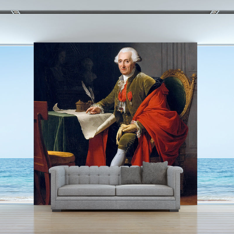 Classic Portrait Prince Bauffremont Mural Red Brown Stain Resistant Wall Art for Corridor Clearhalo 'Wall Decor' 'Wall Mural' 1172379