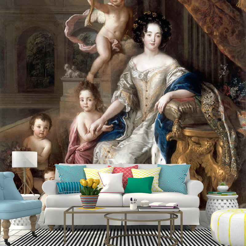 Moisture Resistant Murals Retro Non-Woven Cloth Wall Decor with Madame Montespan and Her Kids Pattern Clearhalo 'Wall Decor' 'Wall Mural' 1172413