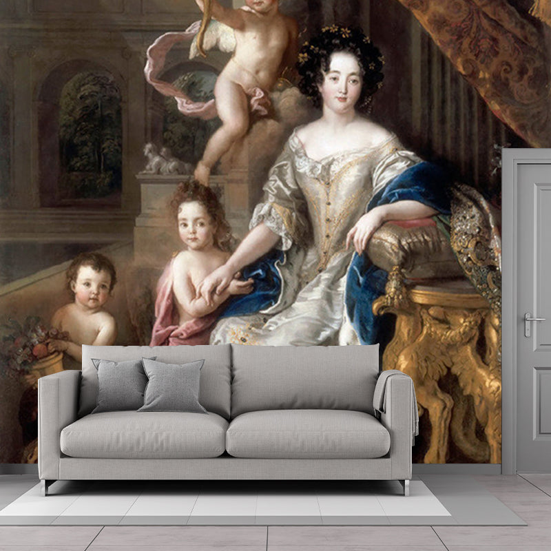 Moisture Resistant Murals Retro Non-Woven Cloth Wall Decor with Madame Montespan and Her Kids Pattern Clearhalo 'Wall Decor' 'Wall Mural' 1172414