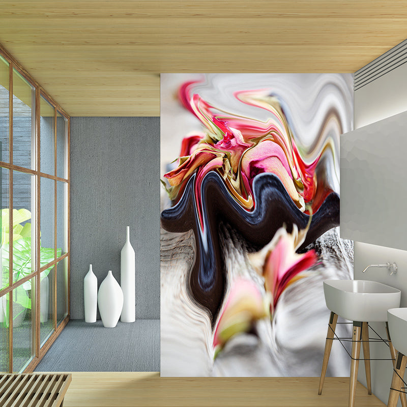 Novelty Distort Oil Painting Mural for Bedroom Custom Size Wall Decor in Pink-White Pink-White Clearhalo 'Wall Decor' 'Wall Mural' 1172427