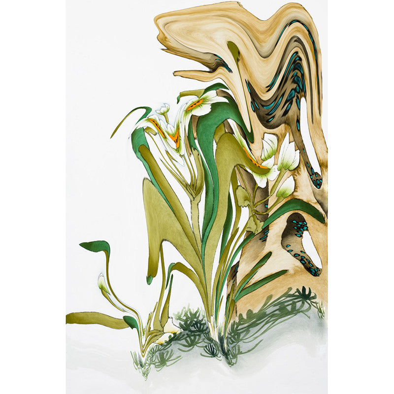 Flower and Rock Abstract Mural Decorative Smooth Textured Wall Art in Green-White Clearhalo 'Wall Decor' 'Wall Mural' 1172435