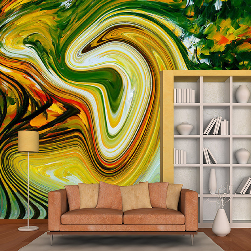 Artistry Oil Painting Lava Murals Yellow-Green Stain Resistant Wall Covering for Home Clearhalo 'Wall Decor' 'Wall Mural' 1172448