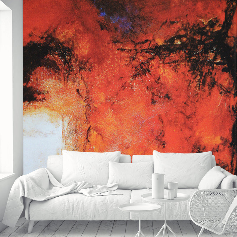 Abstract Oil Painting Mural Wallpaper Contemporary Non-Woven Fabric Wall Art in Orange Orange Clearhalo 'Wall Decor' 'Wall Mural' 1172452