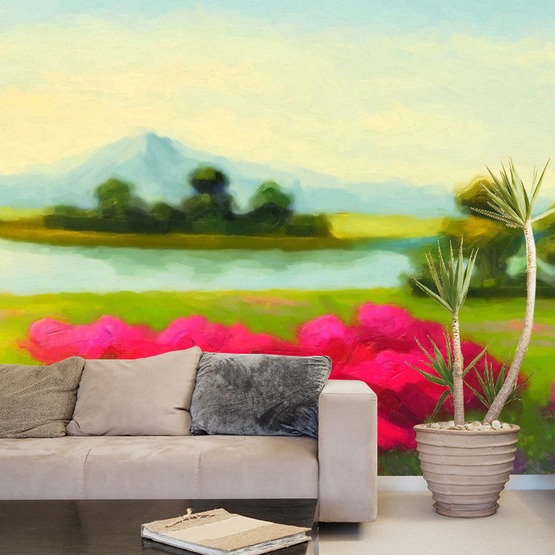 Modern Spring Blossom Wall Mural Pink-Green Living Room Wall Decoration, Made to Measure Pink-Green Clearhalo 'Wall Decor' 'Wall Mural' 1172457