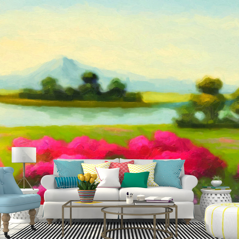 Modern Spring Blossom Wall Mural Pink-Green Living Room Wall Decoration, Made to Measure Clearhalo 'Wall Decor' 'Wall Mural' 1172458