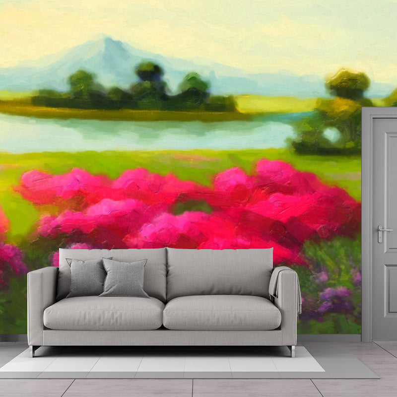 Modern Spring Blossom Wall Mural Pink-Green Living Room Wall Decoration, Made to Measure Clearhalo 'Wall Decor' 'Wall Mural' 1172459