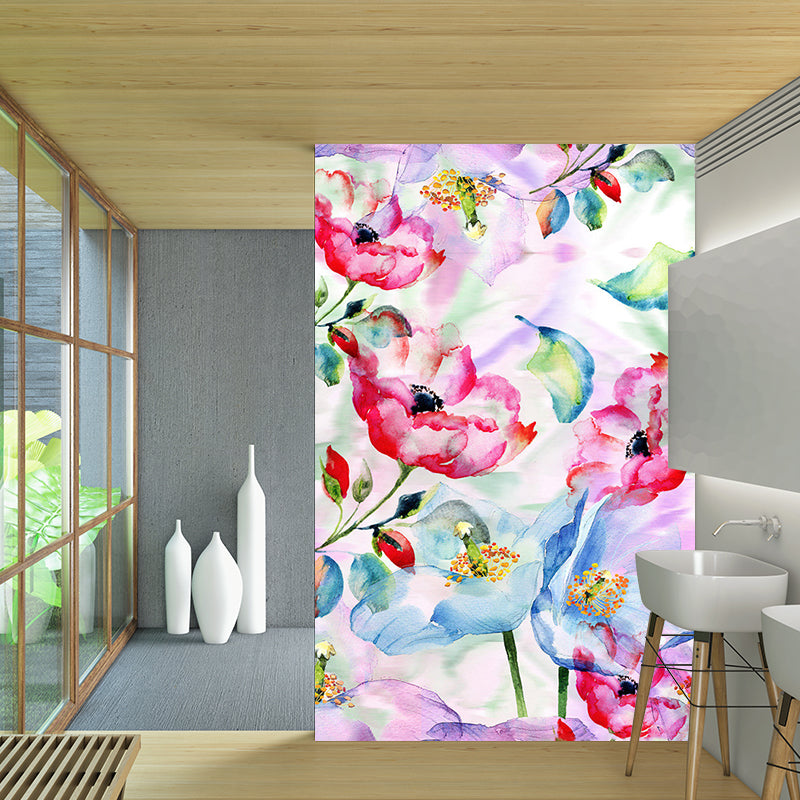 Stylish Watercolor Flower Mural Wallpaper Non-Woven Waterproof Green-Pink-Blue Wall Art for Home Green-Pink-Blue Clearhalo 'Wall Decor' 'Wall Mural' 1172462