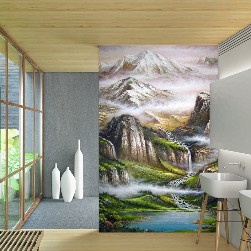 Modern Art Mountain Landscape Mural Grey-Green Stain Proof Wall Decor for Living Room Clearhalo 'Wall Decor' 'Wall Mural' 1172473